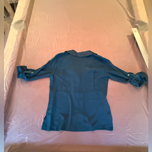 Etcetera by Carlisle Teal 100% Silk Button-Up Blouse Size 10/Medium MSRP $298 - Picture 3 of 13